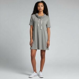 LOU & GREY | NEW Signature Soft Gray Drawstring Cowl Neck Dress size S Sporty